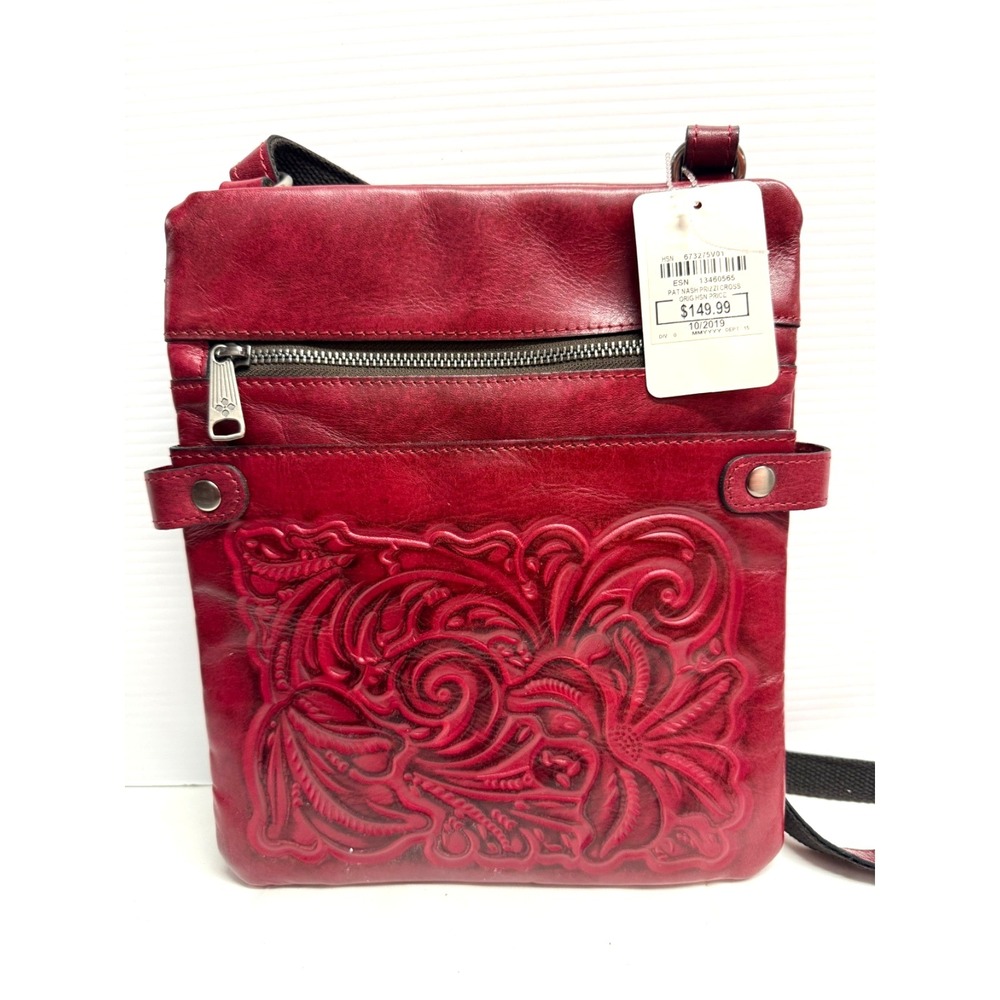 Patricia Nash Leather PRIZZI Leather Crossbody TOOLED Bag RASPBERRY PINK